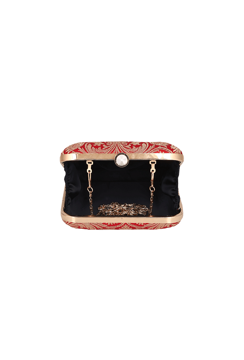 Garnet Red Brocade Box Clutch with Sling