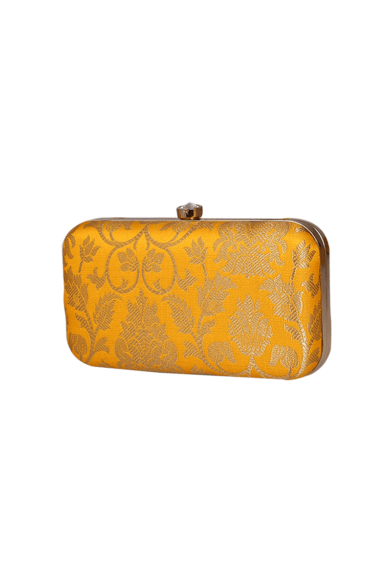 Sunshine Yellow Brocade Box Clutch with Sling