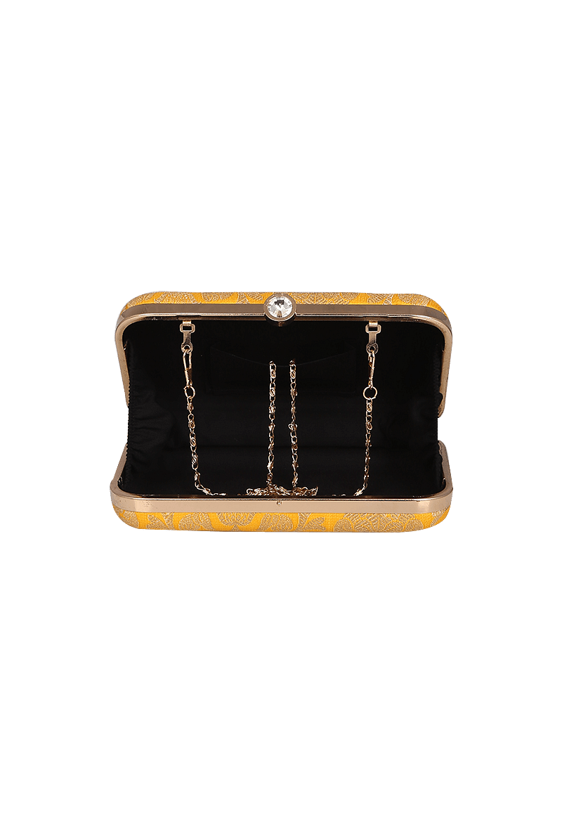 Sunshine Yellow Brocade Box Clutch with Sling