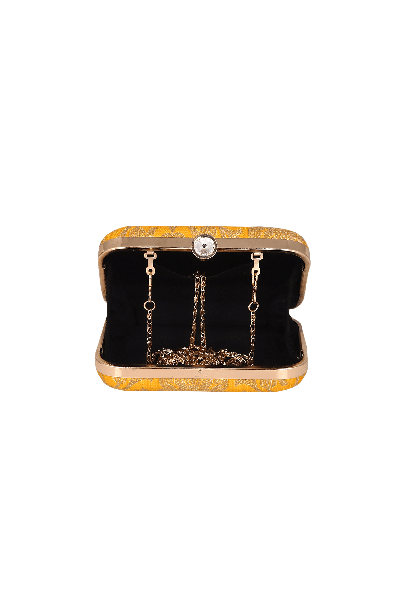 Sunflower Yellow Brocade Box Clutch with Sling