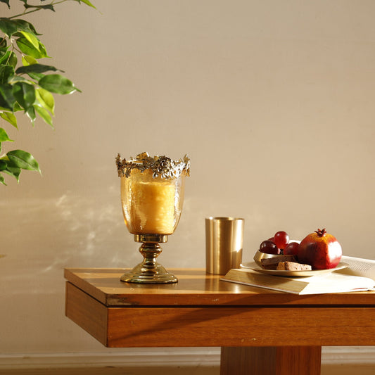 【Pure Home + Living】 Light Amber Lustre & Gold Hurricane - Small｜ライトアンバー ラスター＆ゴールド ハリケーン（S）｜12.5×12.5×21.5cm