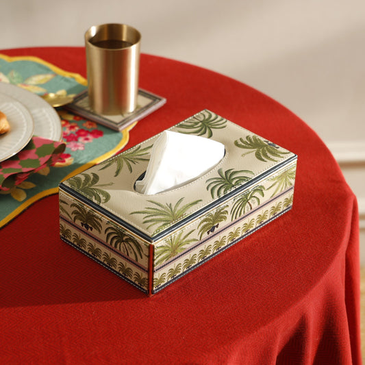 【Pure Home + Living】 Palmero Beige & Green Faux Leather Tissue Box｜パルメロ ベージュ＆グリーン フェイクレザー ティッシュボックス｜24.5×15×8cm
