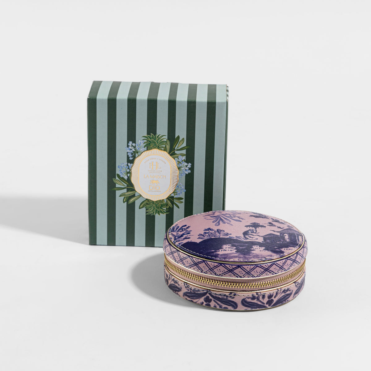 【Pure Home + Living】 Far East Pink Faux Leather Round Jewellery Box｜ファーイースト ピンク フェイクレザー 丸型ジュエリーボックス｜14×14×5.5cm