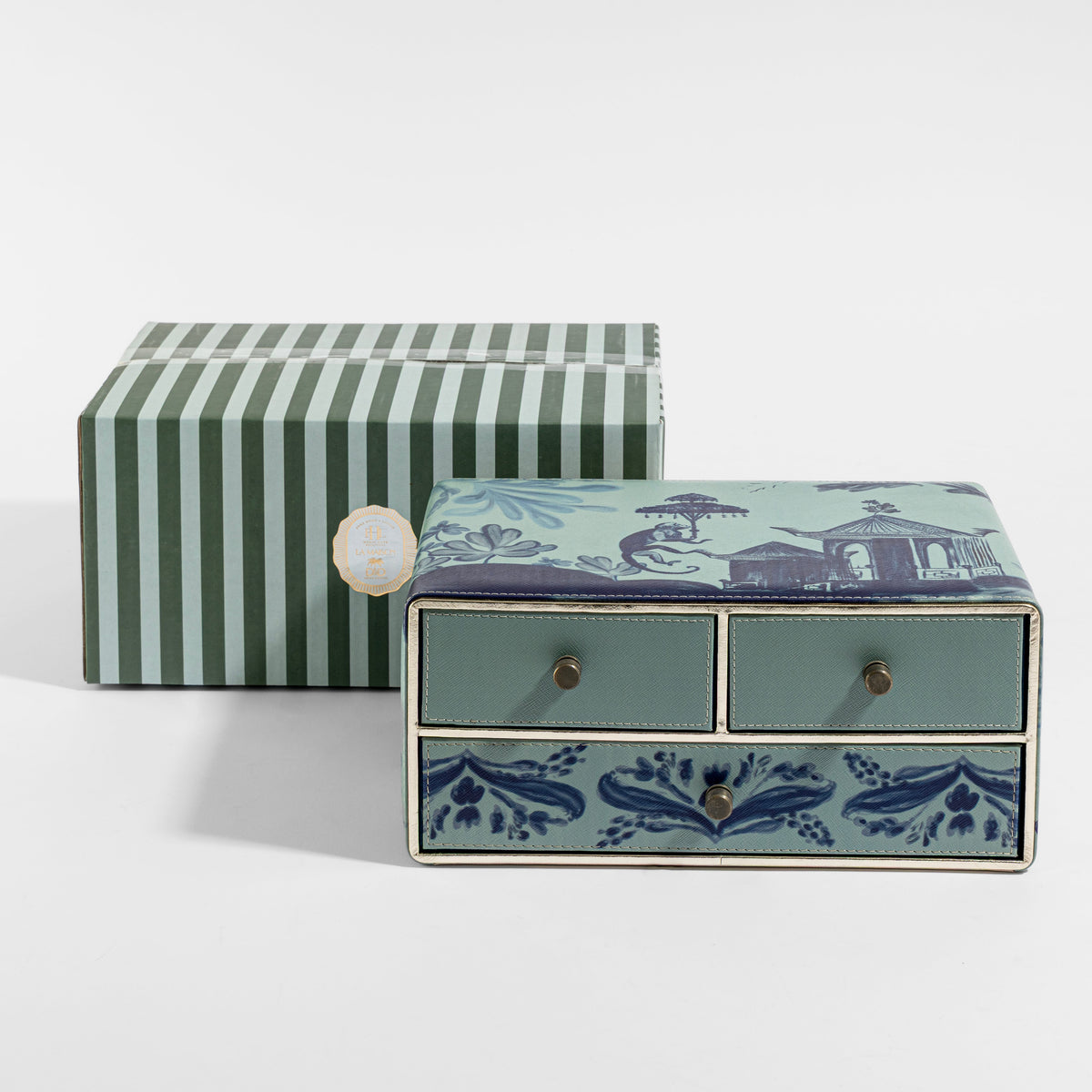 【Pure Home + Living】 Far East Blue Faux Leather Drawer Organiser｜ファーイースト ブルー フェイクレザー ドロワーオーガナイザー｜31.5×21×15cm