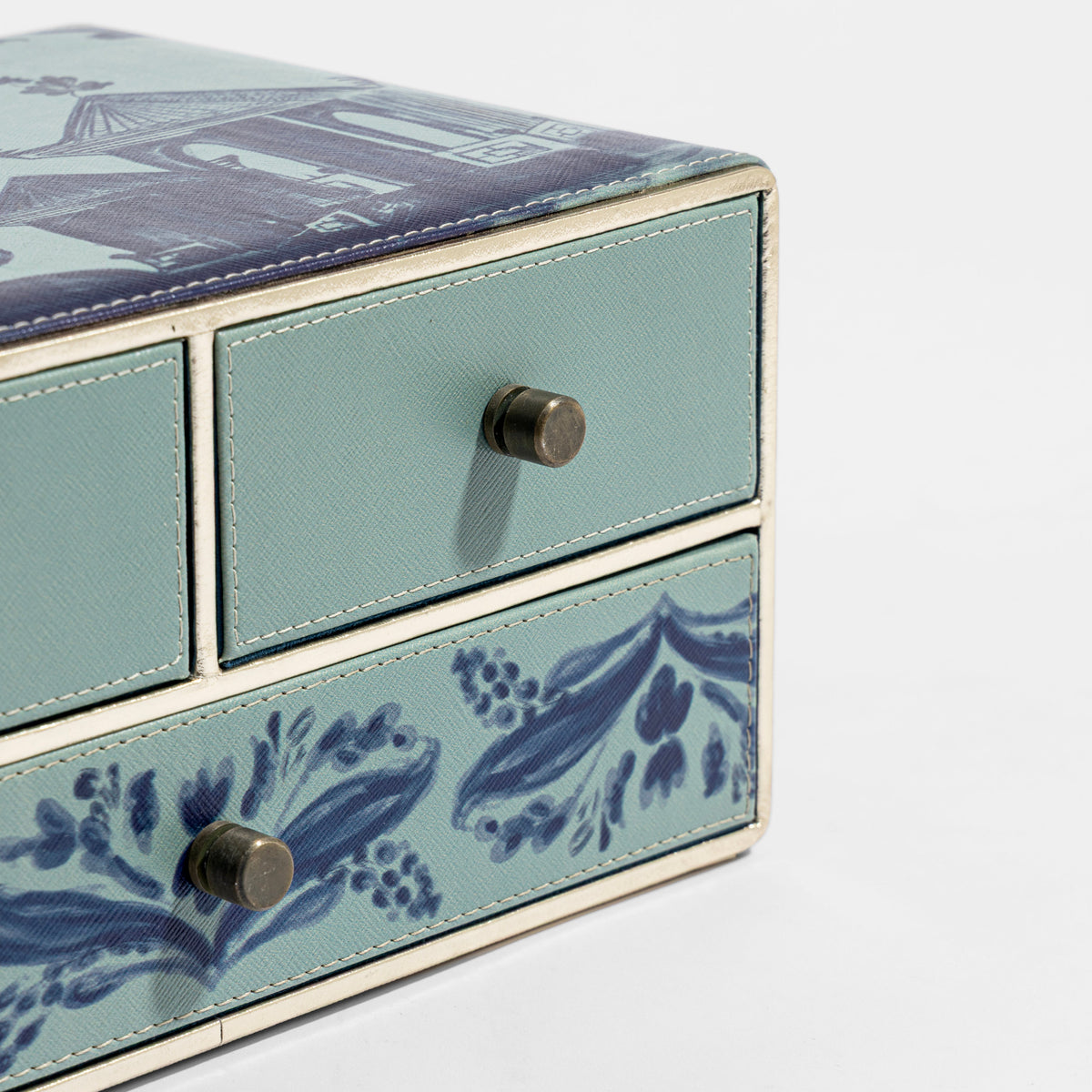 【Pure Home + Living】 Far East Blue Faux Leather Drawer Organiser｜ファーイースト ブルー フェイクレザー ドロワーオーガナイザー｜31.5×21×15cm