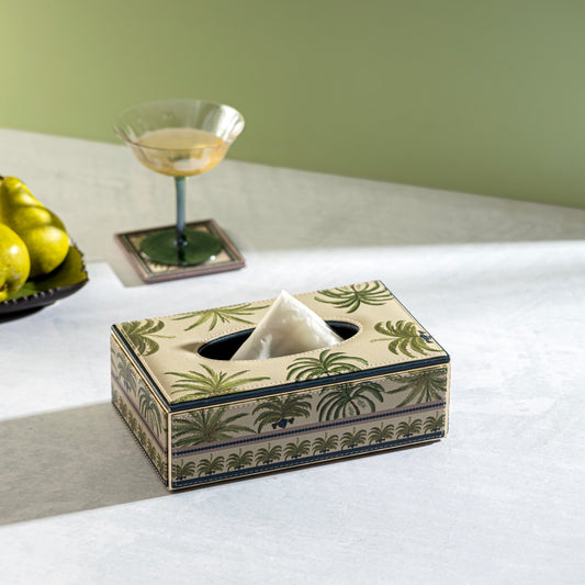 【Pure Home + Living】 Palmero Beige & Green Faux Leather Tissue Box｜パルメロ ベージュ＆グリーン フェイクレザー ティッシュボックス｜24.5×15×8cm