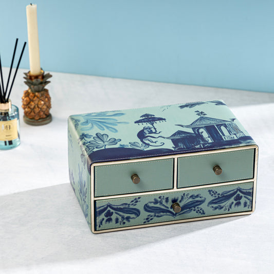 【Pure Home + Living】 Far East Blue Faux Leather Drawer Organiser｜ファーイースト ブルー フェイクレザー ドロワーオーガナイザー｜31.5×21×15cm