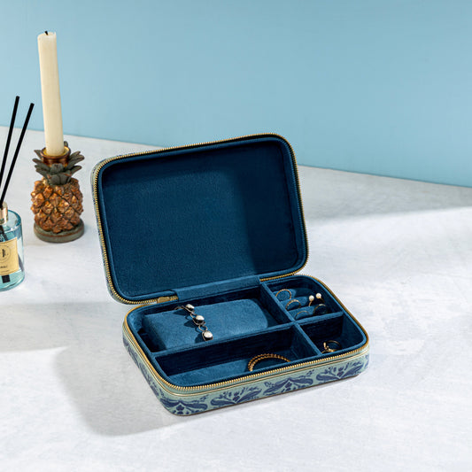 【Pure Home + Living】 Far East Blue Faux Leather Rectangular Jewellery Box｜ファーイースト ブルー フェイクレザー 長方形ジュエリーボックス｜24×16.5×6.5cm