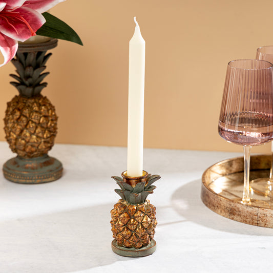 【Pure Home + Living】 Antique Gold & Green Pineapple Candle Holder - Small｜アンティークゴールド＆グリーン パイナップル キャンドルホルダー（S）｜高さ10cm