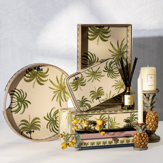 【Pure Home + Living】 Palmero Beige & Green Faux Leather Rectangular Tray｜パルメロ ベージュ＆グリーン フェイクレザー 長方形トレイ｜38.3×25.5×5cm