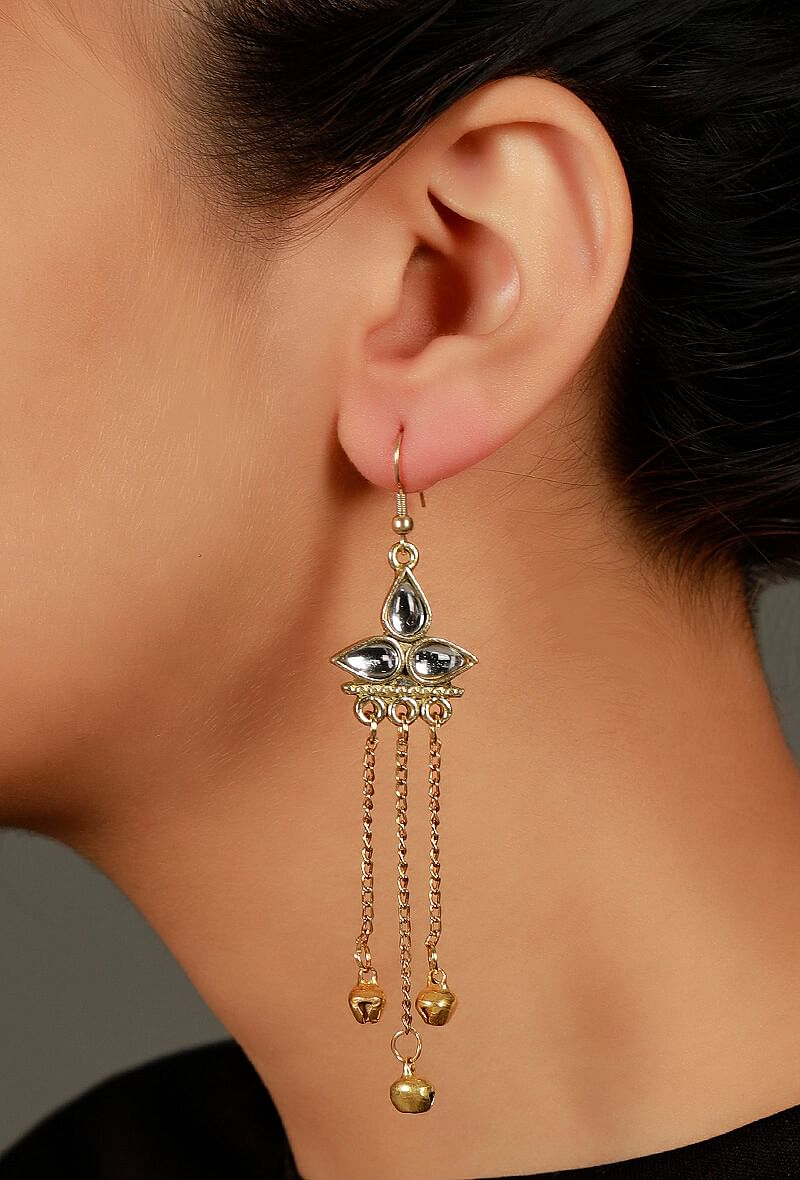 Silver Tri-Leaf German Silver Afghan Earrings