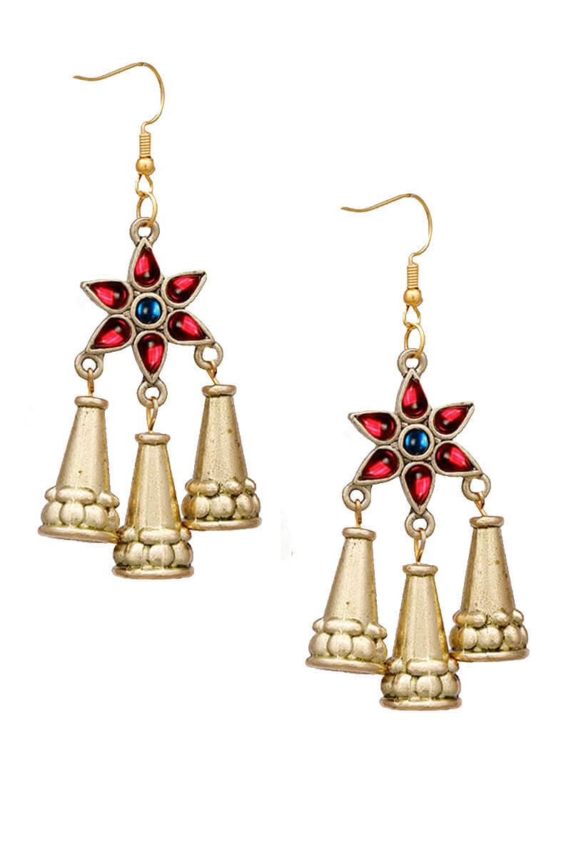 Red German Silver Afghan Earrings