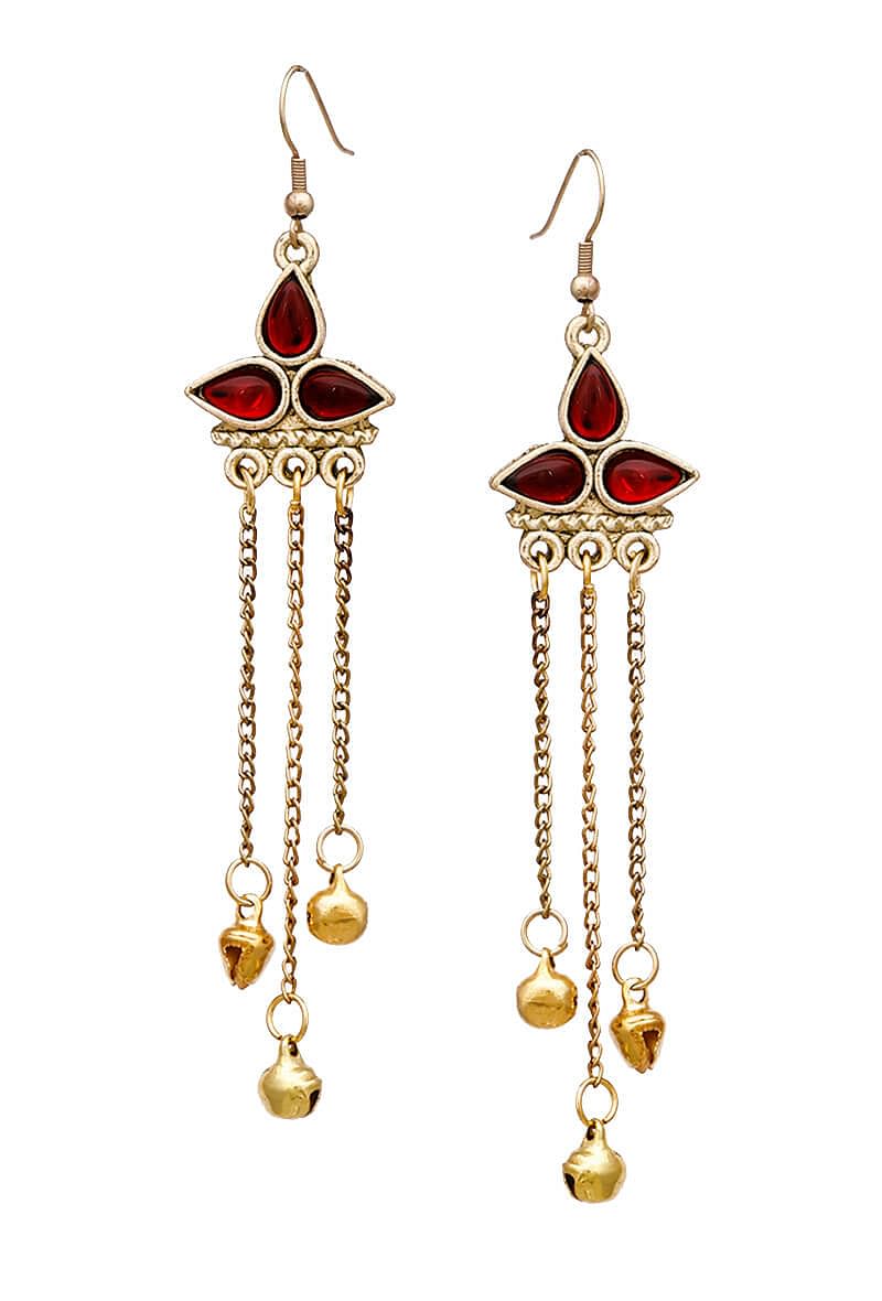 Red Afghan German Silver Earrings