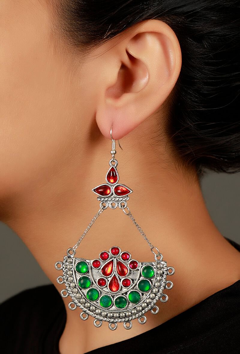 Multicolour Afghan German Silver Earrings