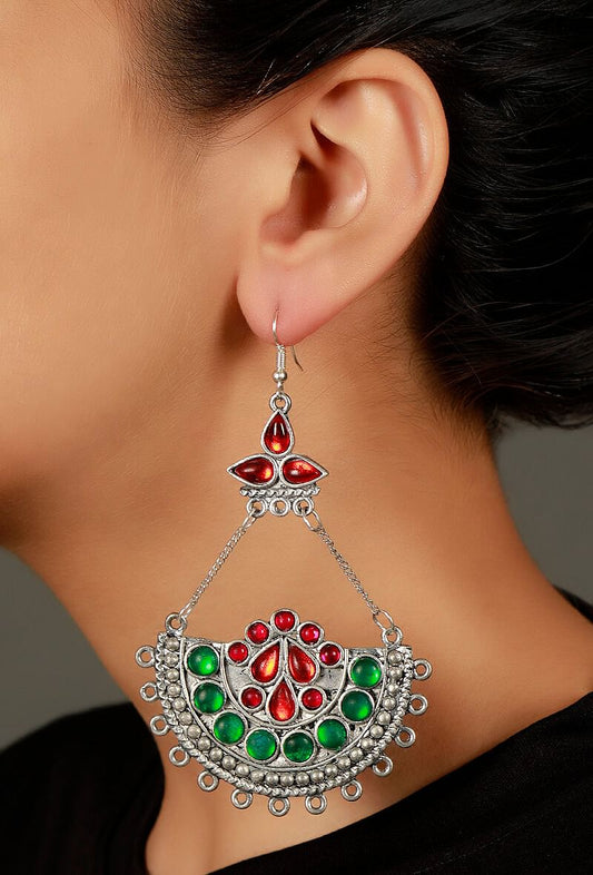 Multicolour Afghan German Silver Earrings