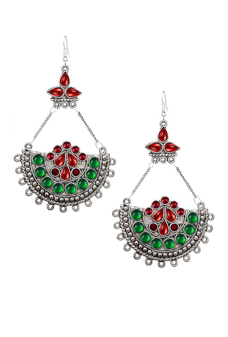 Multicolour Afghan German Silver Earrings
