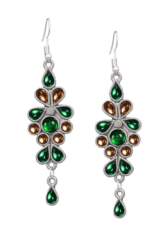 Yellow-Green Afghan German Silver Earrings