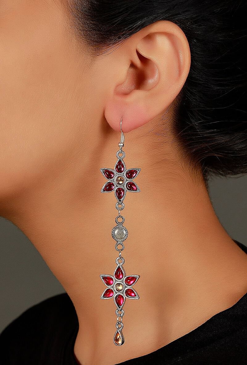 Fuchsia German Silver Afghan Earrings