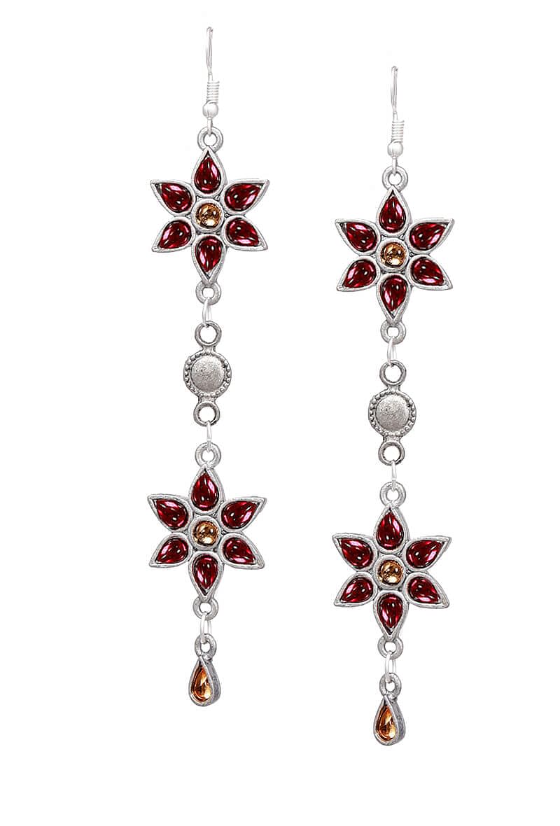 Fuchsia German Silver Afghan Earrings