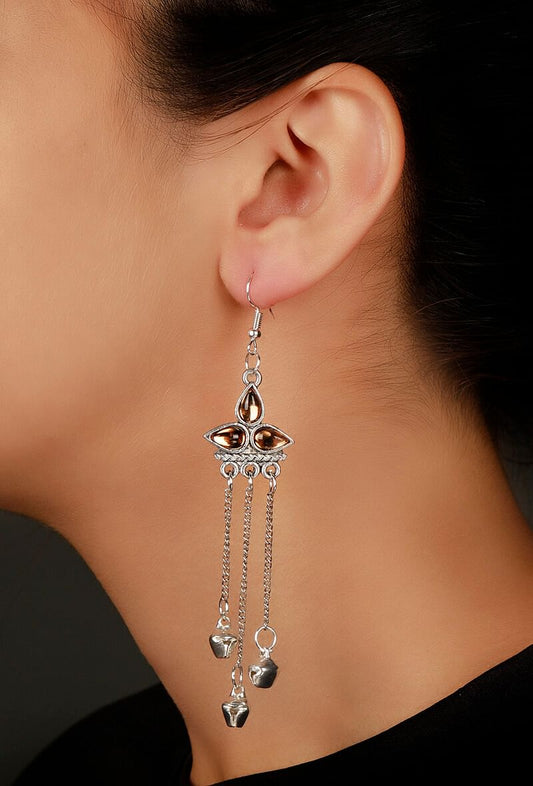Yellow Tri-Leaf Afghan German Silver Earrings