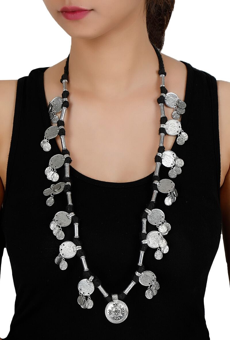 Black Threaded German Silver Necklace