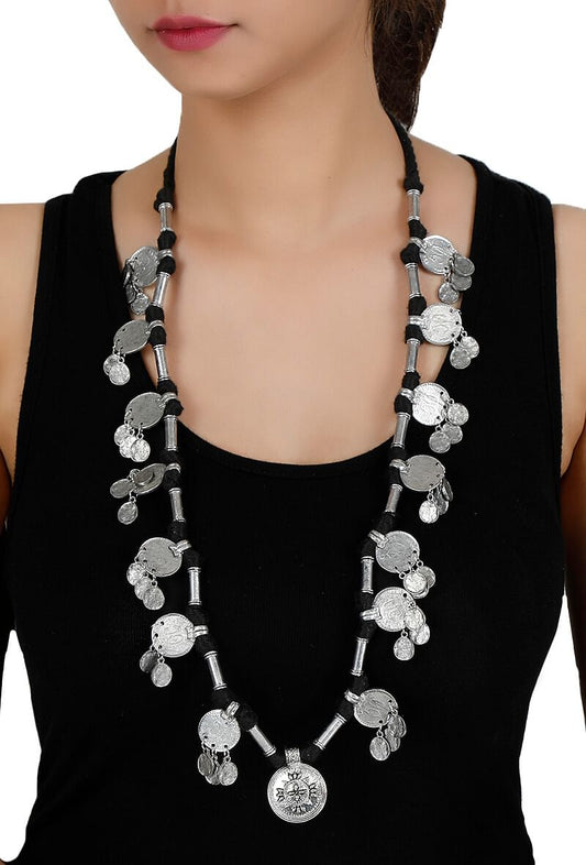 Black Threaded German Silver Necklace