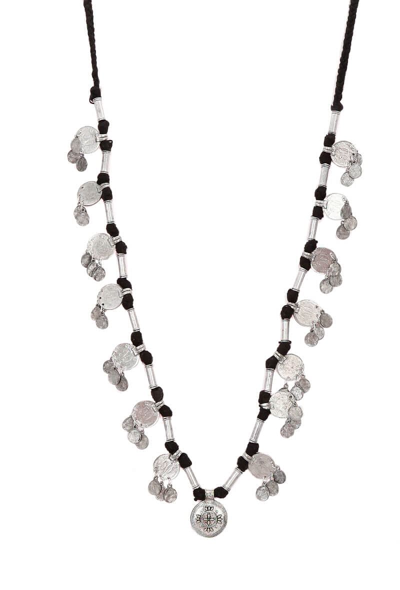 Black Threaded German Silver Necklace