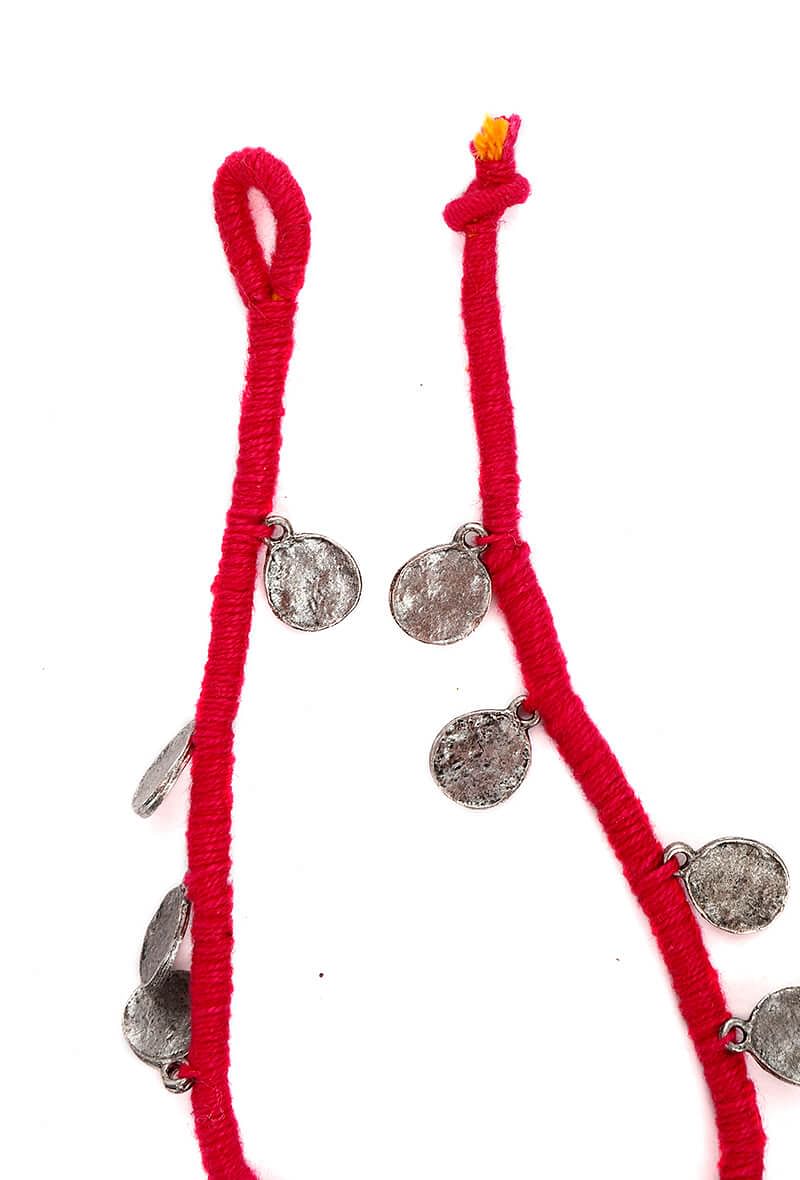 Set of 2: Fuchsia Embellishments German Silver Thread Anklet