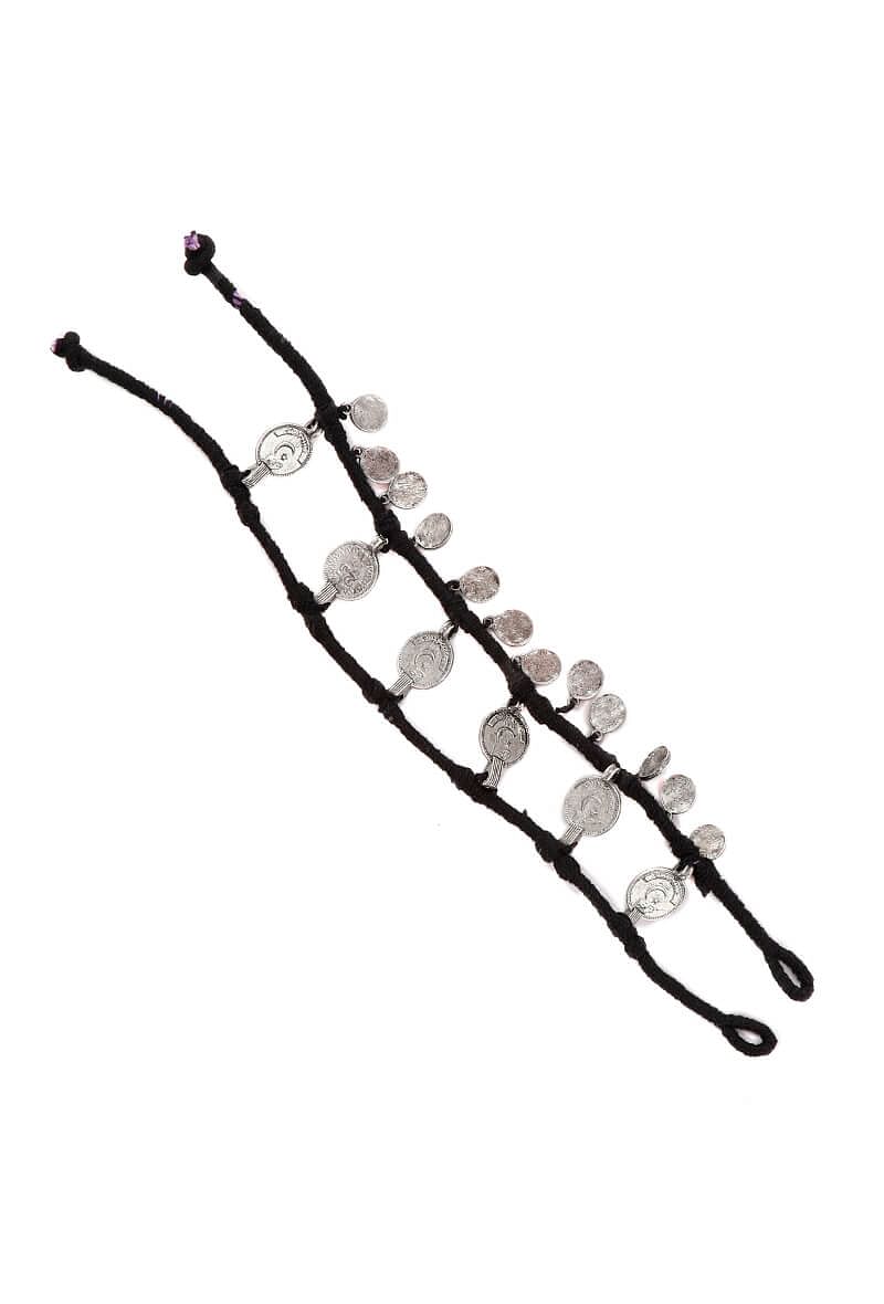 Set of 2: Black Threaded German Silver Anklet