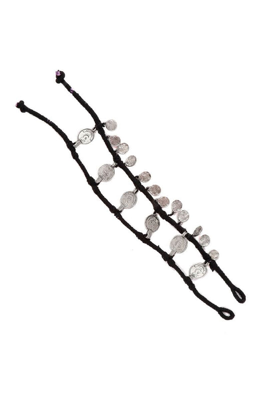 Set of 2: Black Threaded German Silver Anklet