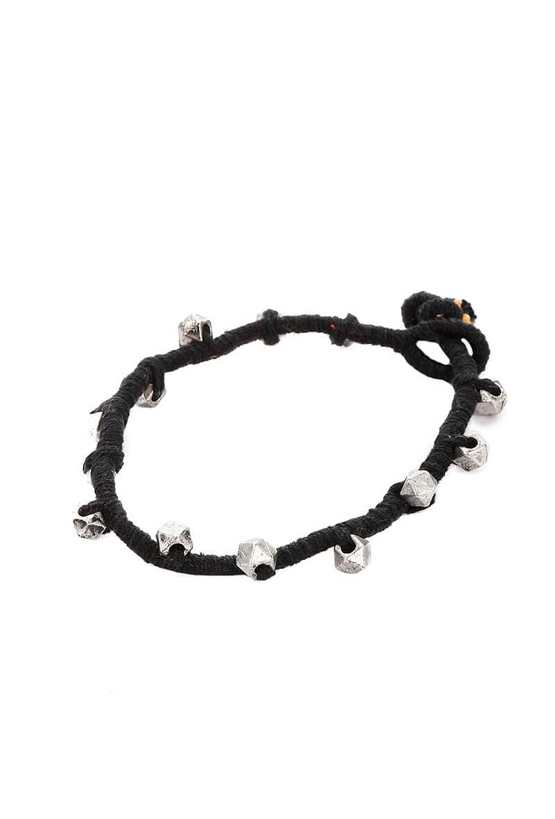 Set of 2: Black Embellishments Threaded German Silver Anklet