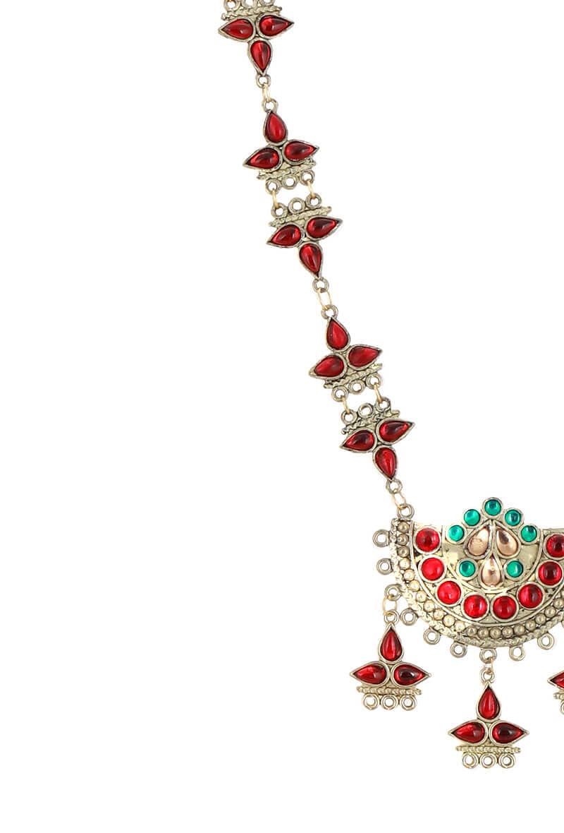 Red German Silver Gold Plated Necklace