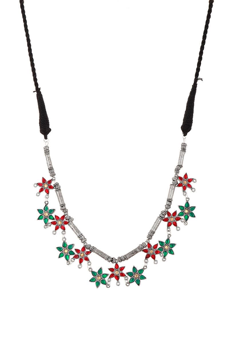 Floral Afghan German Silver Necklace