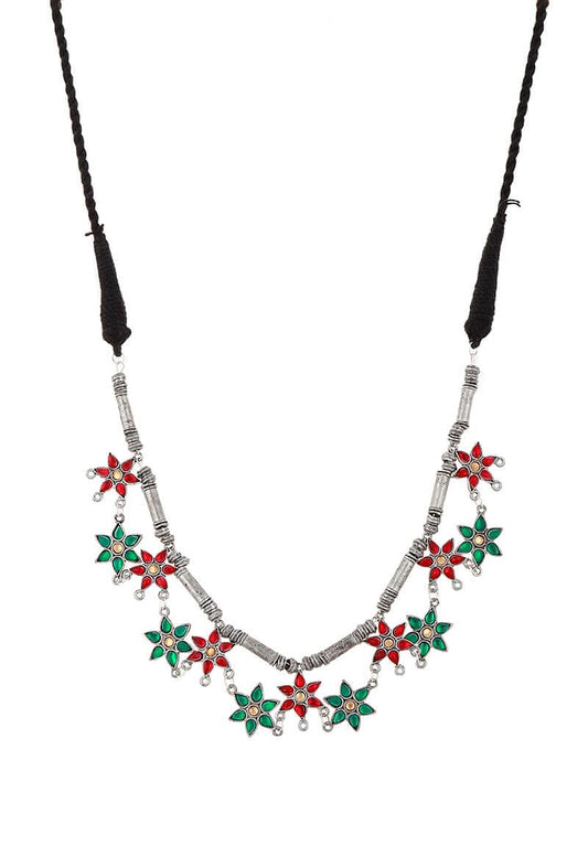 Floral Afghan German Silver Necklace