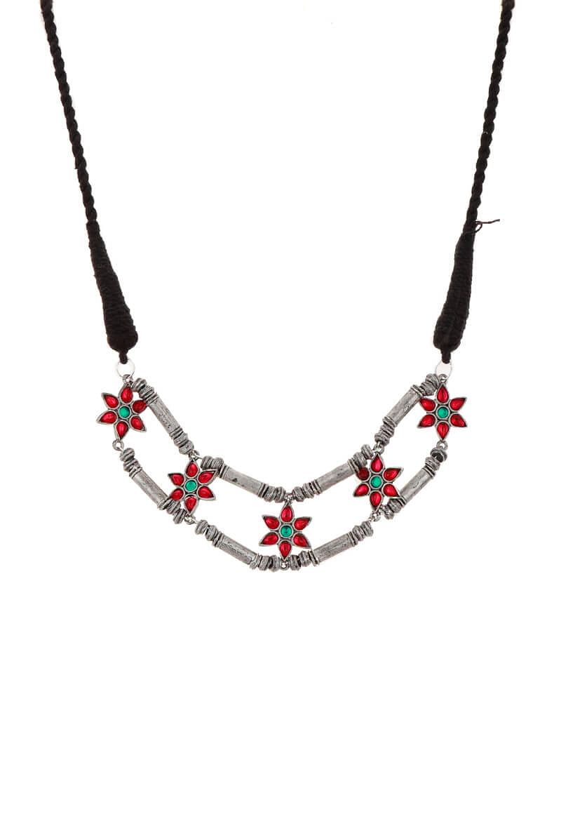 Ruby Red German Silver Afghan Necklace