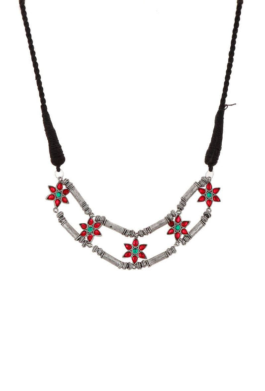 Ruby Red German Silver Afghan Necklace