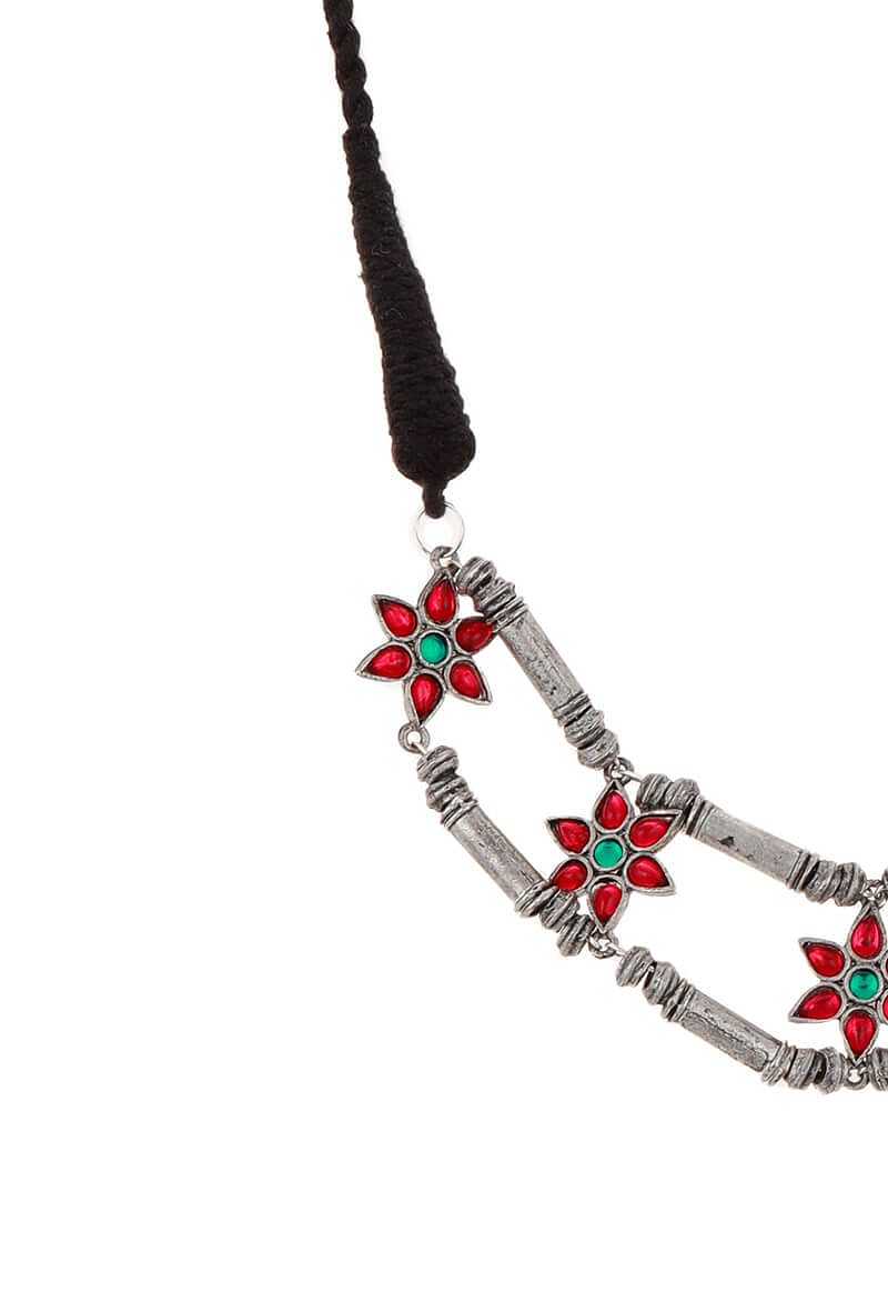 Ruby Red German Silver Afghan Necklace