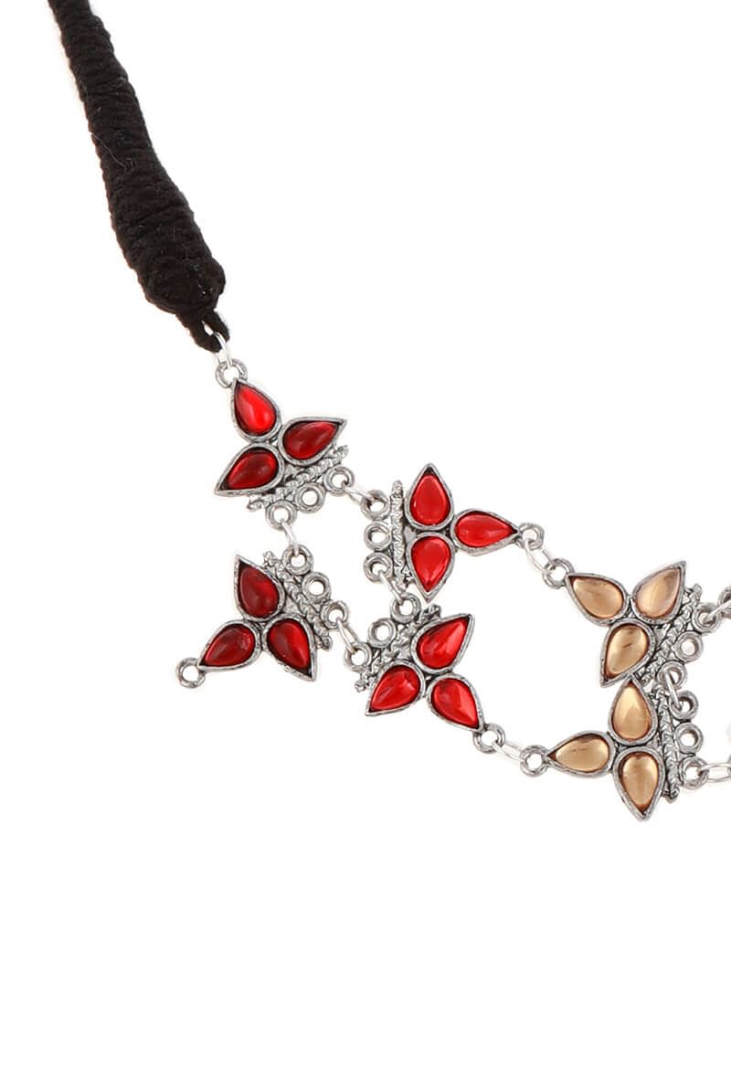 Red-Yellow Floral German Silver Necklace
