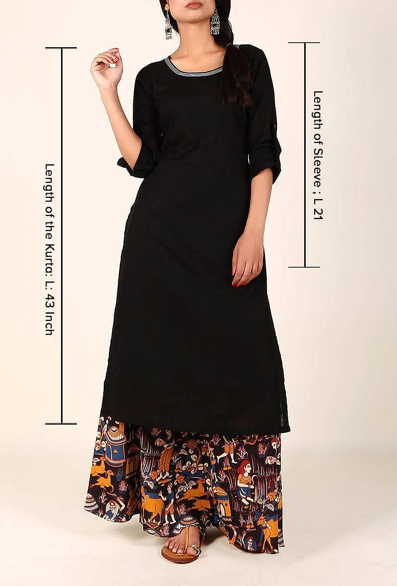 Set of 2 - Black Cotton Kurta and Deep Berry Kalamkari Palazzo サイズ S
