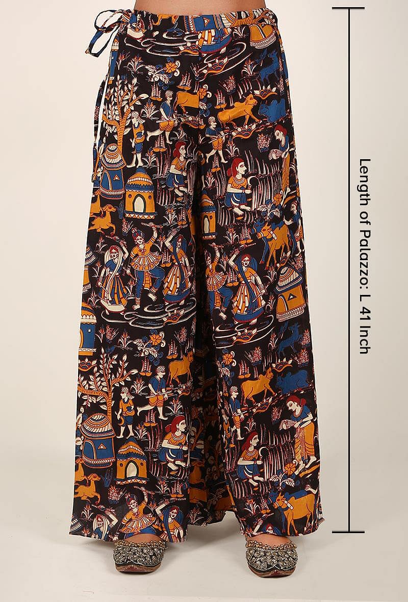 Set of 2 - Black Cotton Kurta and Deep Berry Kalamkari Palazzo サイズ S