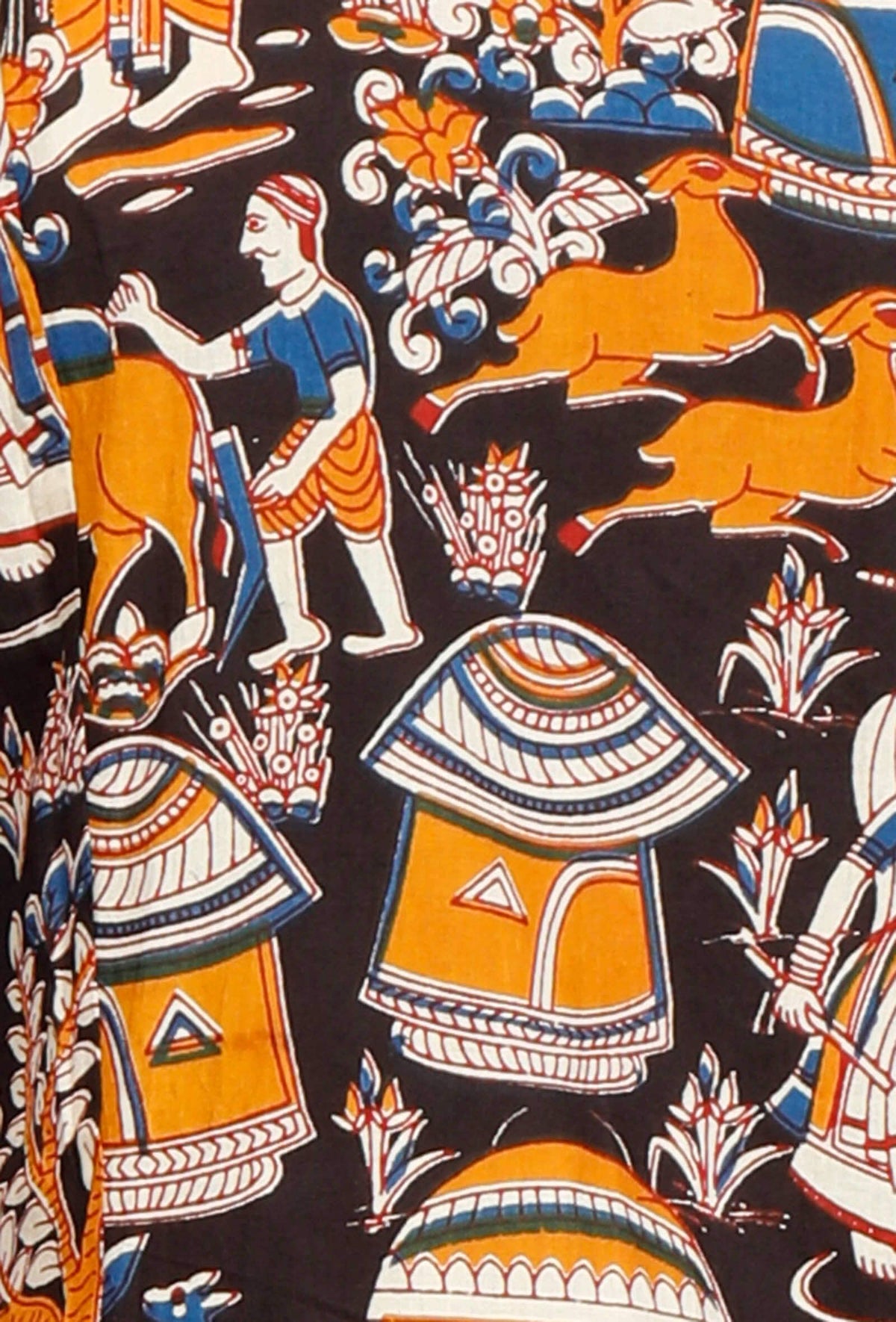 Black Full Sleeved Kalamkari Cape with Pockets サイズ XXL