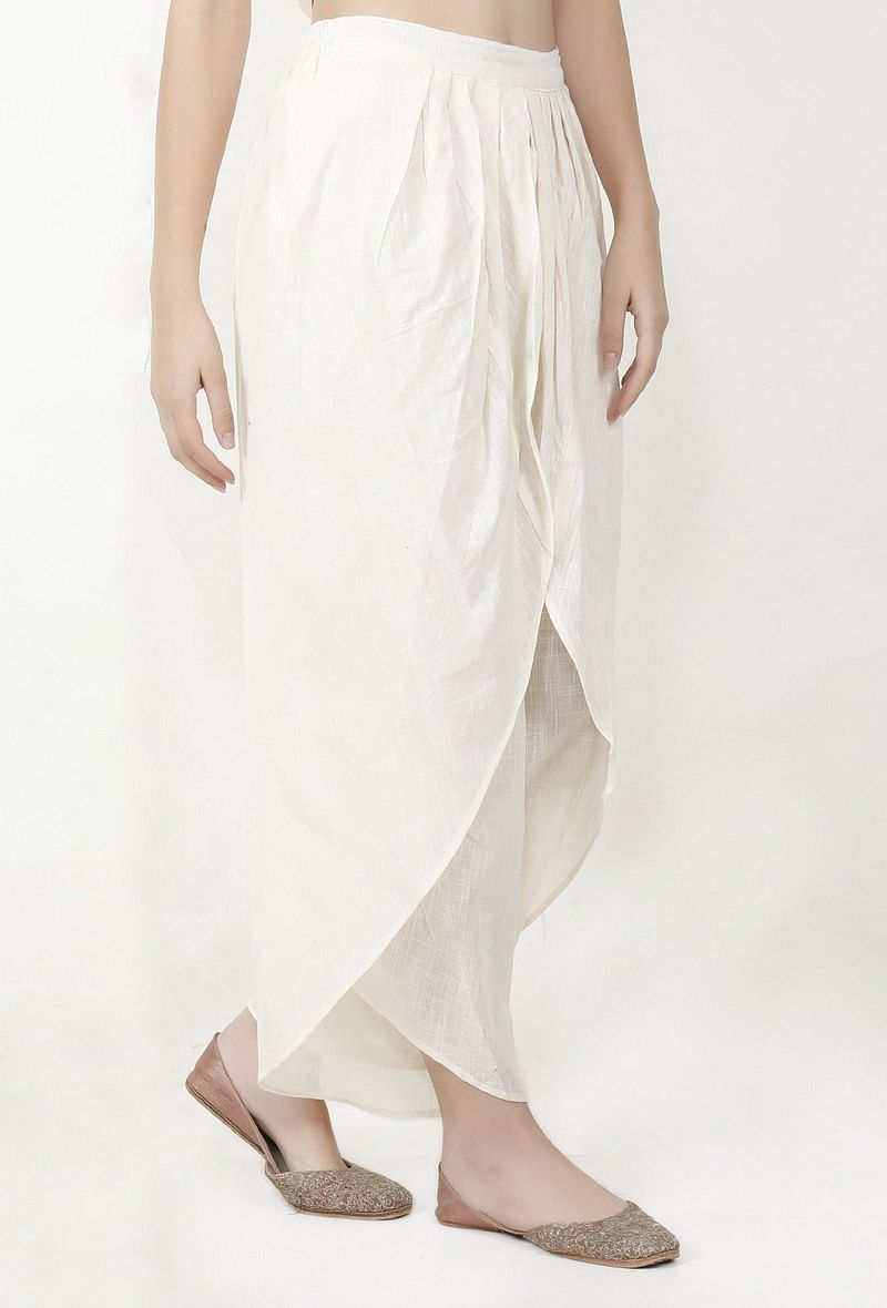 Ivory Cotton Slub Short Kurta With Dhoti サイズ XS