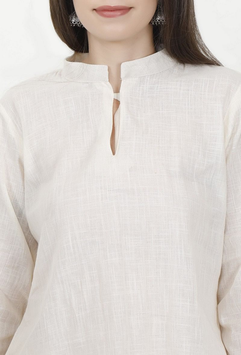 Ivory Cotton Slub Short Kurta With Dhoti サイズ XS