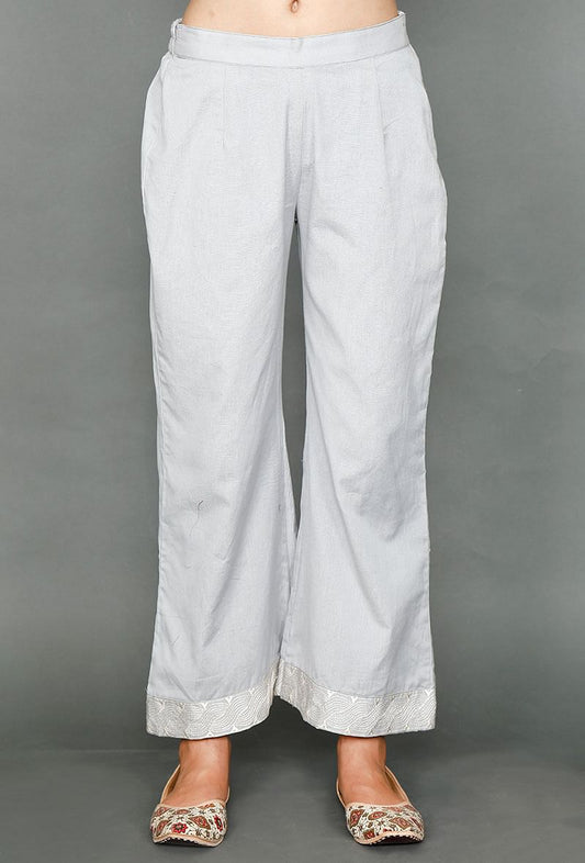 Pale Grey Palazzos With Kantha Embroidery サイズ S