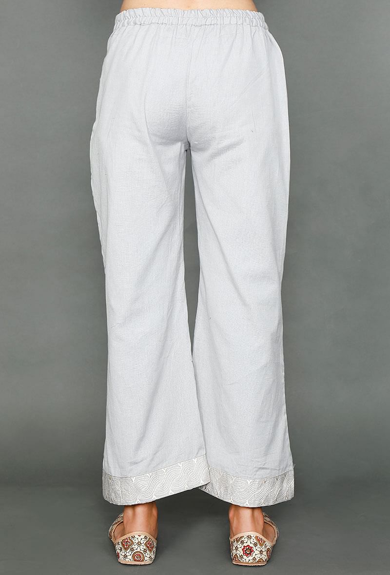 Pale Grey Palazzos With Kantha Embroidery サイズ S