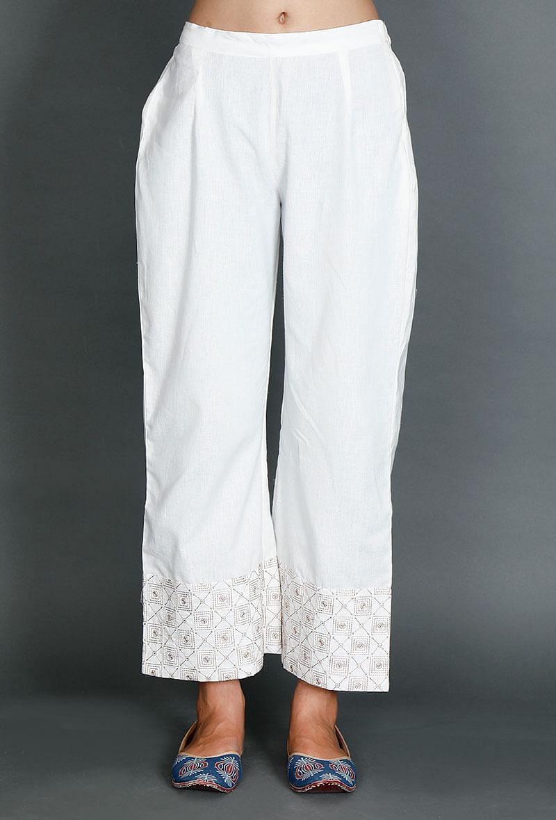 Palazzos With Beige Kantha Embroidery サイズ XS