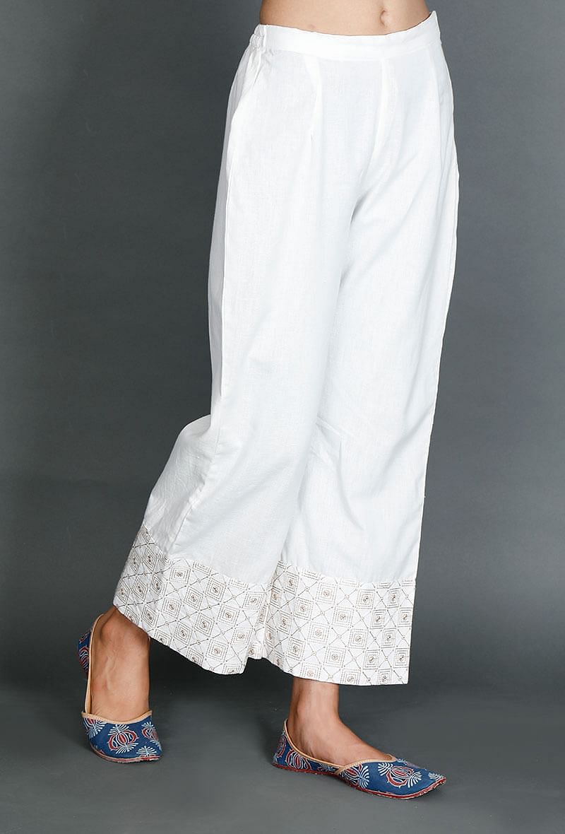 Palazzos With Beige Kantha Embroidery サイズ XS