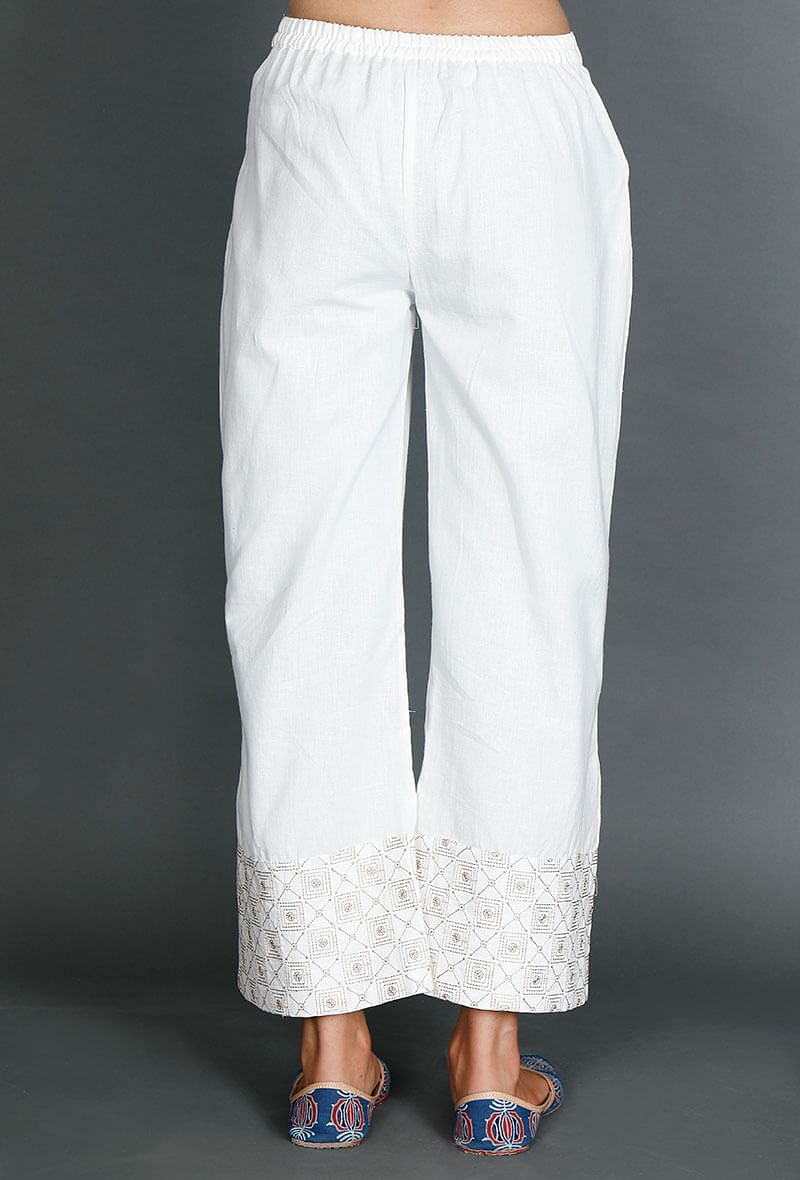 Palazzos With Beige Kantha Embroidery サイズ XS