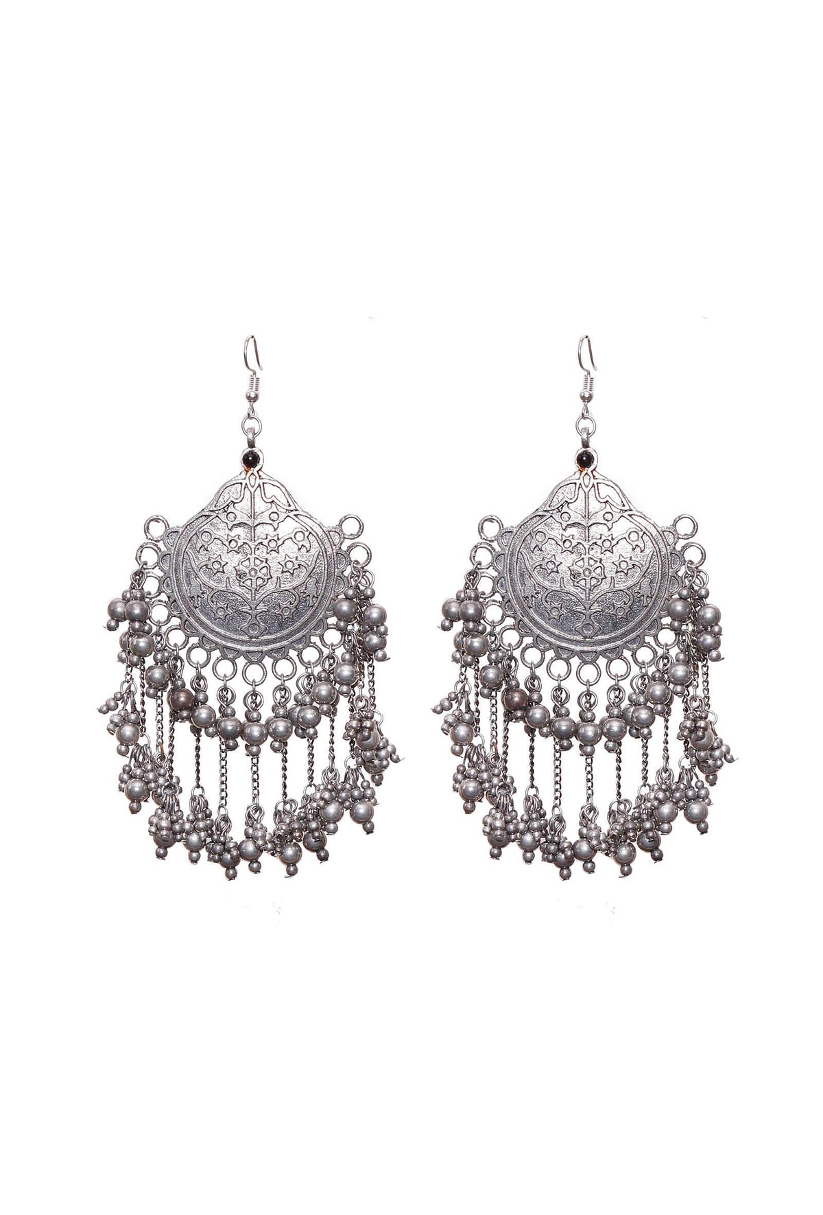 Circular Tribal Silver Plated Brass Earrings