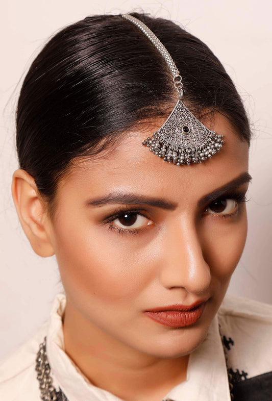Silver Plated Brass Triangular Tribal Maang Tika